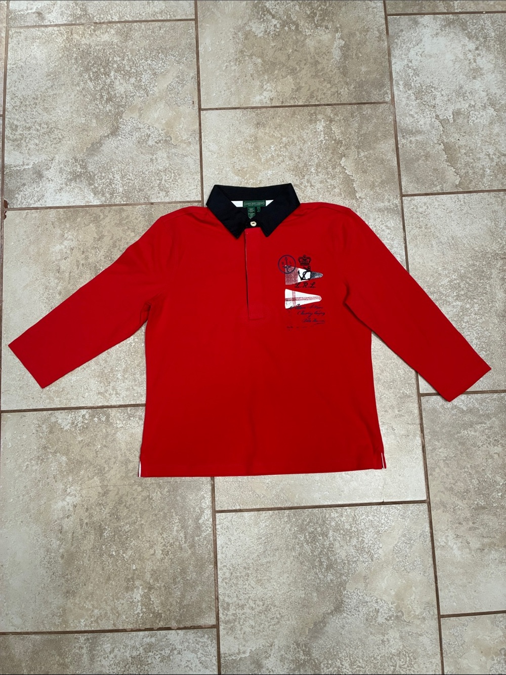 Lauren Ralph Lauren Red Polo Button-Down with Black Collar and Crest